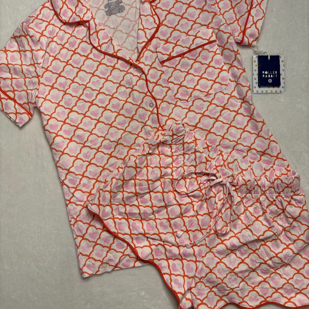 💗🐰Roller Rabbit x Target Geo Hearts Short Sleeve/Shorts Pajama Set Pink sz XXS